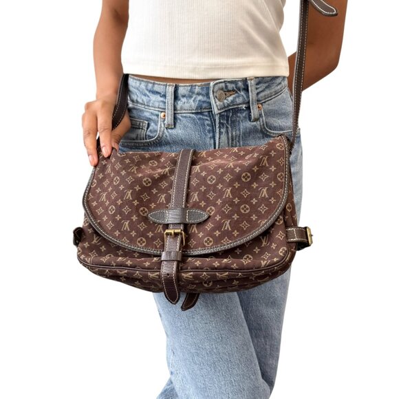 LOUIS VUITTON Vintage Monogram Saumur Doubled Crossbody Brown Green [106379] - Picture 3 of 16